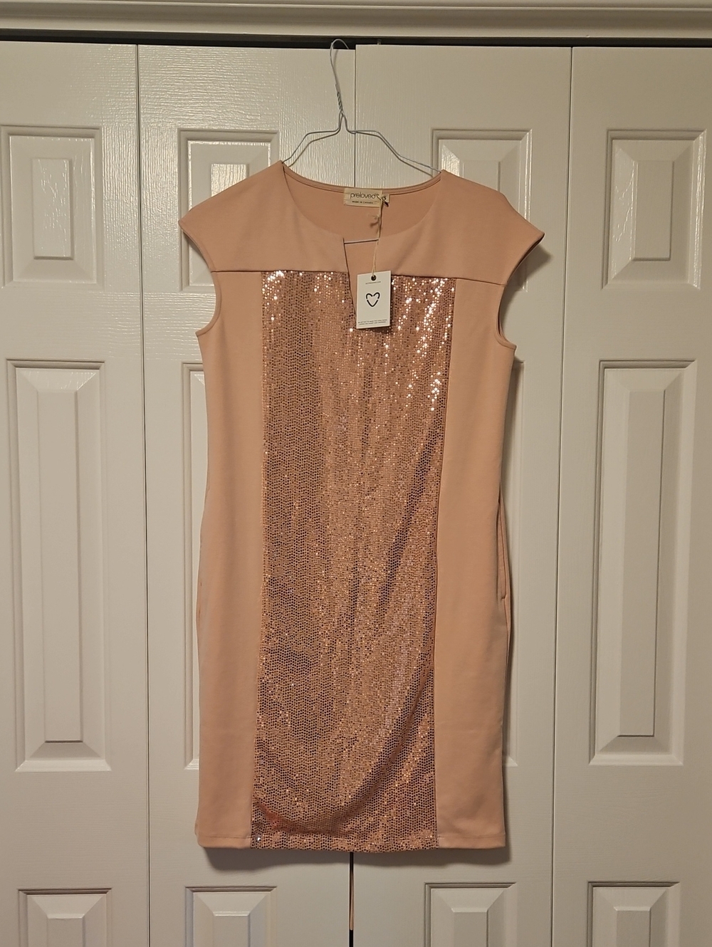 Sequin-Front Mini Dress in Blush Pink